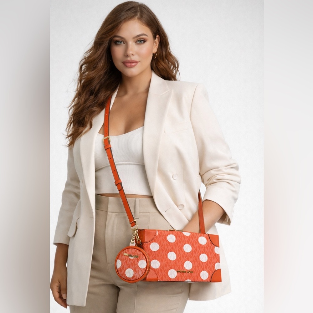 Michael Kors Orange and White Polka Dot Crossbody
